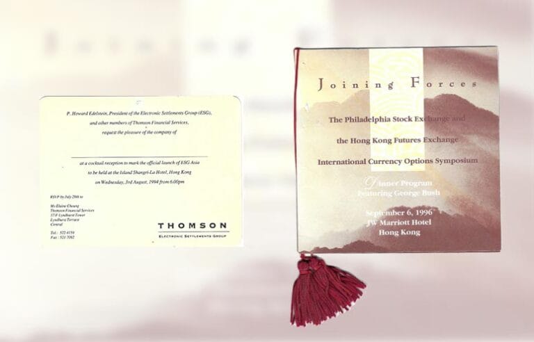 Timeline graphic representing milestones in global financial innovation.